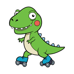 Fototapeta premium Cartoon T-Rex Dinosaur on Roller Skates