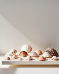 A collection of seashells arranged on a table