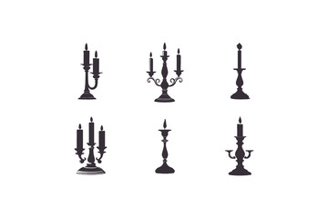 Silhouettes Candle Stick Holder icon set vector illustration. Isolated on white background.