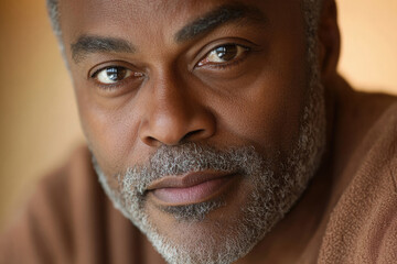 Obraz premium Close up portrait of a contemplative middle aged man with graying beard and brown skin.