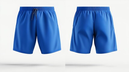 Royal Blue Mens Swim Shorts Mockup Front Back View