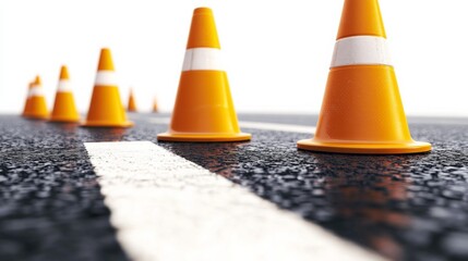 Construction Traffic Cones on Road with High Contrast