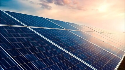 Solar Power Plant at Sunset A Stunning Blend of Renewable Energy and Nature's Beauty