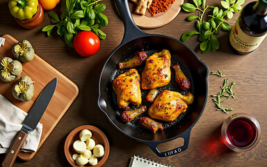 Cooking Ingredients and Fried Dish in a Pan