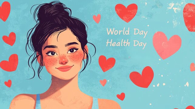 Woman with Freckles Celebrating World Health Day with Hearts