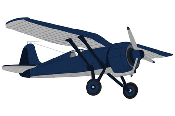 Blue flying biplane, vintage aircraft 