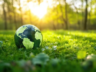 Eco-Friendly Solar Power: Vibrant Earth with Lush Greenery and Sunlight