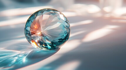 Faceted crystal sphere with light and shadow.