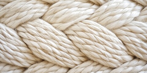 Close-up of woven textured rope with a light beige color, showcasing intricate braiding patterns