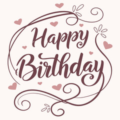 Obraz premium Romantic happy birthday font with heart shape and soft pink hues, perfect for celebrating love and birthdays.