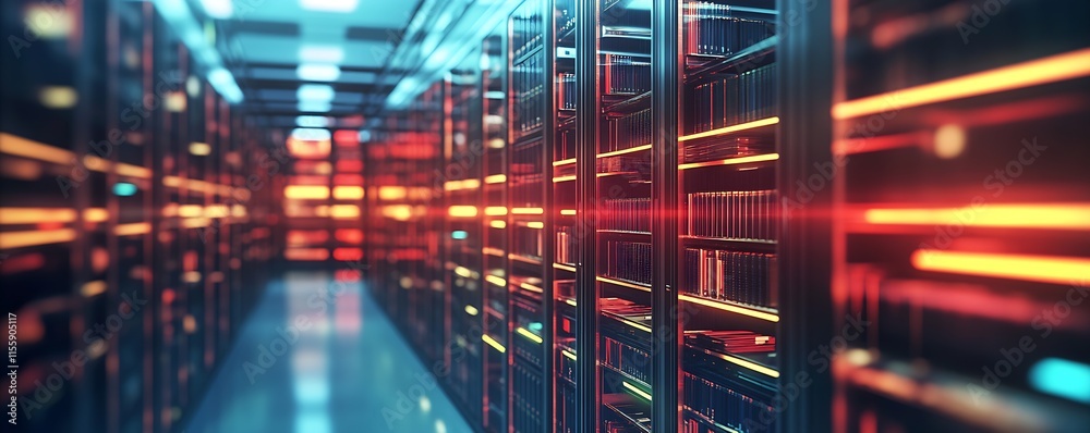Leinwandbilder high-tech data center corridor with vibrant lighting and digital interface : generative ai
