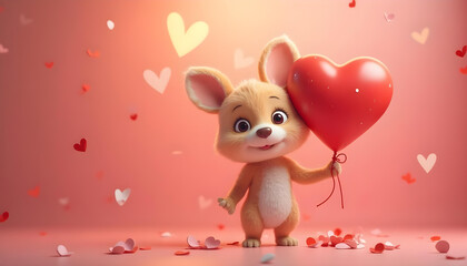 Cute dog adorable cartoon style valentines character 3d render clean background