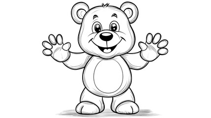 Obraz premium Cute Cartoon Bear Character with Open Arms for Kids Coloring Pages