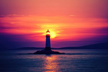 Fototapeta premium Stunning Sunset Over Bass Harbor Head Light in Acadia National Park, Maine - A New England Coastal Dream