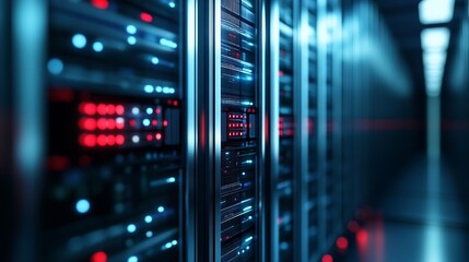 Innovative Tech Server Racks with LED Displays in Advanced Data Management Facility : Generative AI