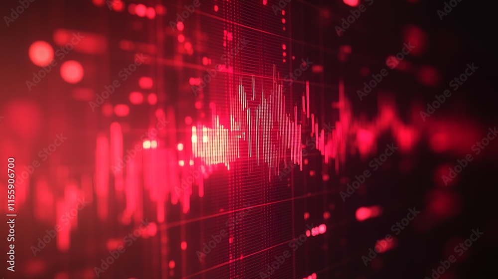 Poster Vibrant Red Frequency Wave Background Representing Dynamic Data and Animation : Generative AI