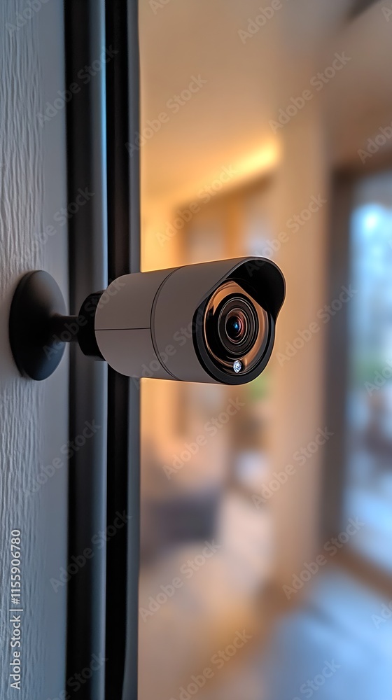 Poster smart surveillance camera in stylish residential setting : generative ai