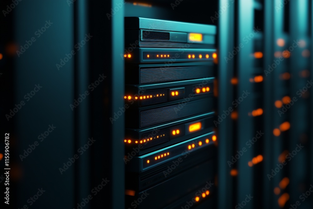 Poster Efficient Server Towers with LED Indicators in a Modern Data Center : Generative AI