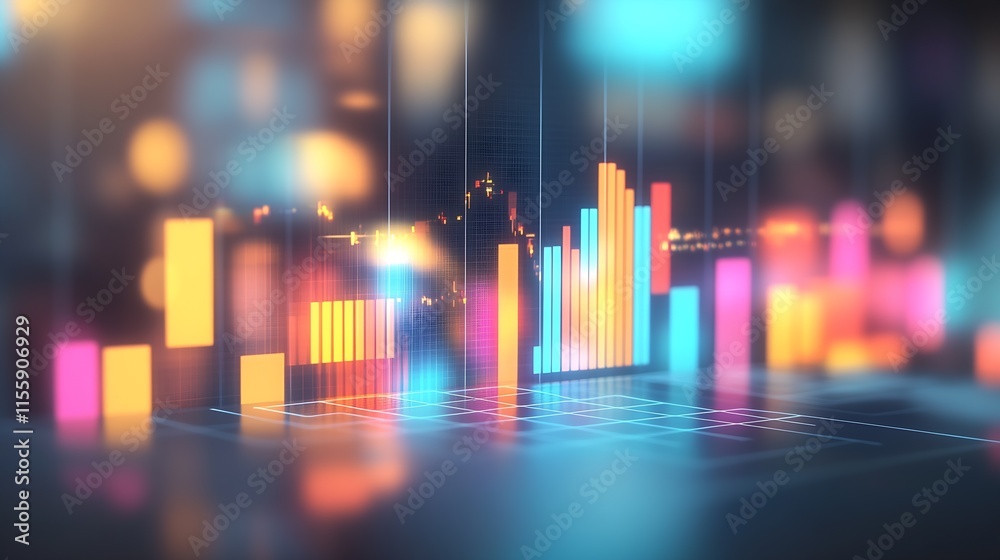 Poster Futuristic data visualization with geometric bar graphs and digital interface : Generative AI