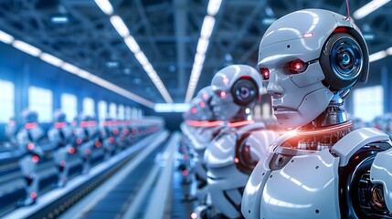 Fototapeta premium Futuristic Robots in an Industrial Production Environment