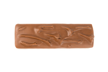 Chocolate bar top view isolated on white background