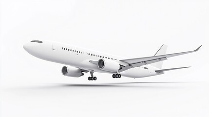 Obraz premium Airplane in Flight, White Aircraft Taking Off or Landing