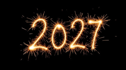 Sparkler display creating the number 2027 against a dark background during a festive celebration