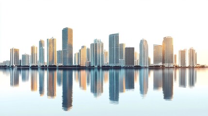 Fototapeta premium Breathtaking Skyline Reflection of Miami's Modern Architecture at Dawn