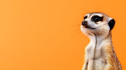 Obraz premium Charming Meerkat with Captivating Eyes Against Orange Background