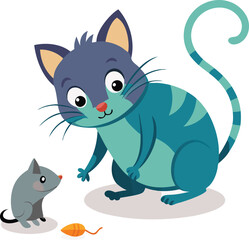 Obraz premium A playing cat with rat vector illustration