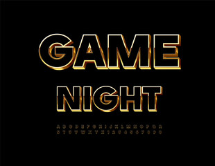 Vector digital card Game Night. Black and Gold Elegant 3D Font. Premium set of Alphabet Letters and Numbers
