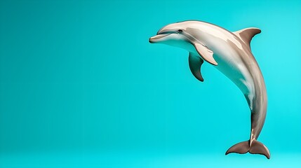 Dolphin Swimming Gracefully in Vibrant Blue Water Background