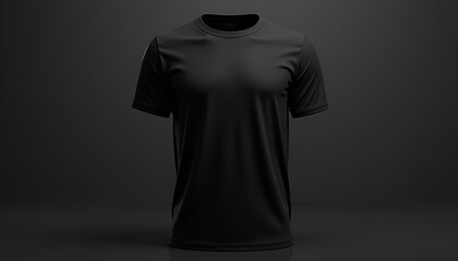 3D mockup of a sleek black t-shirt in a minimalistic style on a dark background