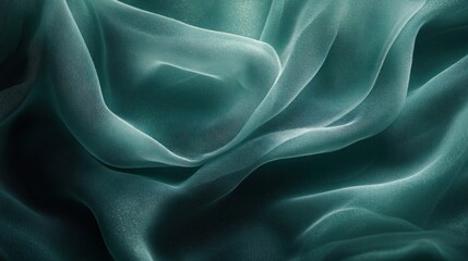 Fototapeta premium Teal fabric texture, draped, soft folds.
