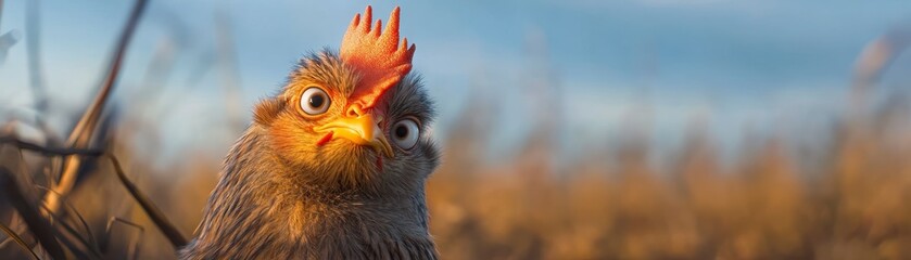 A close-up of a curious bird with striking feathers, set against a softly blurred natural background.