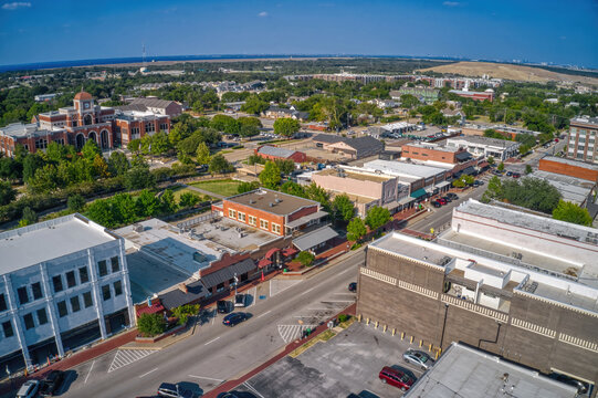 Aerial View of the DFW Suburb of Lewisville, Texas during Summer