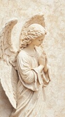 Guardian angel statue indoor gallery high-resolution textures serene environment close-up view spiritual concept