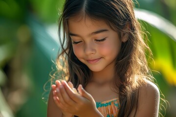 Close-up girl applying lotion on her hand, Generative AI