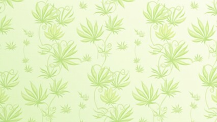 Cannabis leaves forming heart shapes with gold veins on an ivory-green gradient; seamless romantic pattern for elegant Valentine’s gift wraps, wallpapers, or stationery.