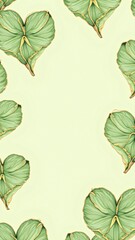 Cannabis leaves forming heart shapes with gold veins on an ivory-green gradient; seamless romantic pattern for elegant Valentine’s gift wraps, wallpapers, or stationery.