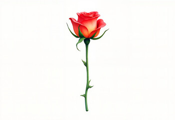 Fototapeta premium Vibrant Single Long-Stemmed Rose in Detailed Artistic Style