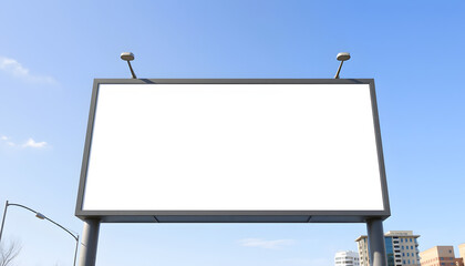 Fototapeta premium Blank billboard sign mockup in the urban environment, clear sky, empty space to display your advertising or branding campaign, clipart style. isolated with white shades