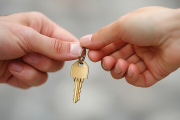Realtor agent giving a key of apartment to new owner after signed lease agreement, Generative AI