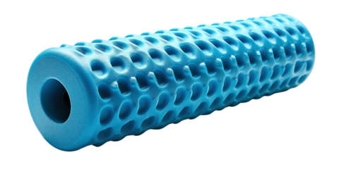  Blue foam roller with textured surface for muscle recovery and massage therapy. Lightweight and durable fitness tool for post-workout relaxation and pain relief.