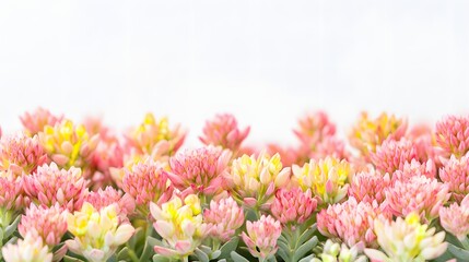 Fototapeta premium Delicate Pink And Yellow Flowers Blooming Abundantly