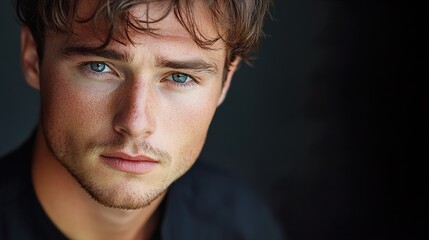 Fototapeta premium Intense Male Portrait: Close-up of a Young Man's Face