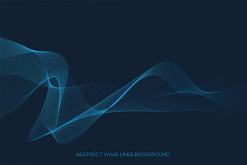 Glowing blue wavy lines on abstract technology black background. Digital hi-tech vector illustration with particle striped wave lines