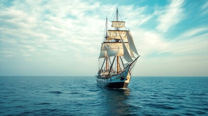 Majestic Sailing Ship on the Ocean: A Voyage of Serenity