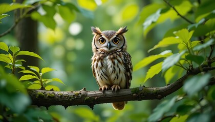 Obraz premium A Brown And White Owl Perched On A Branch