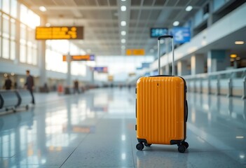 Orange Suitcase Stands Alone In Airport Terminal